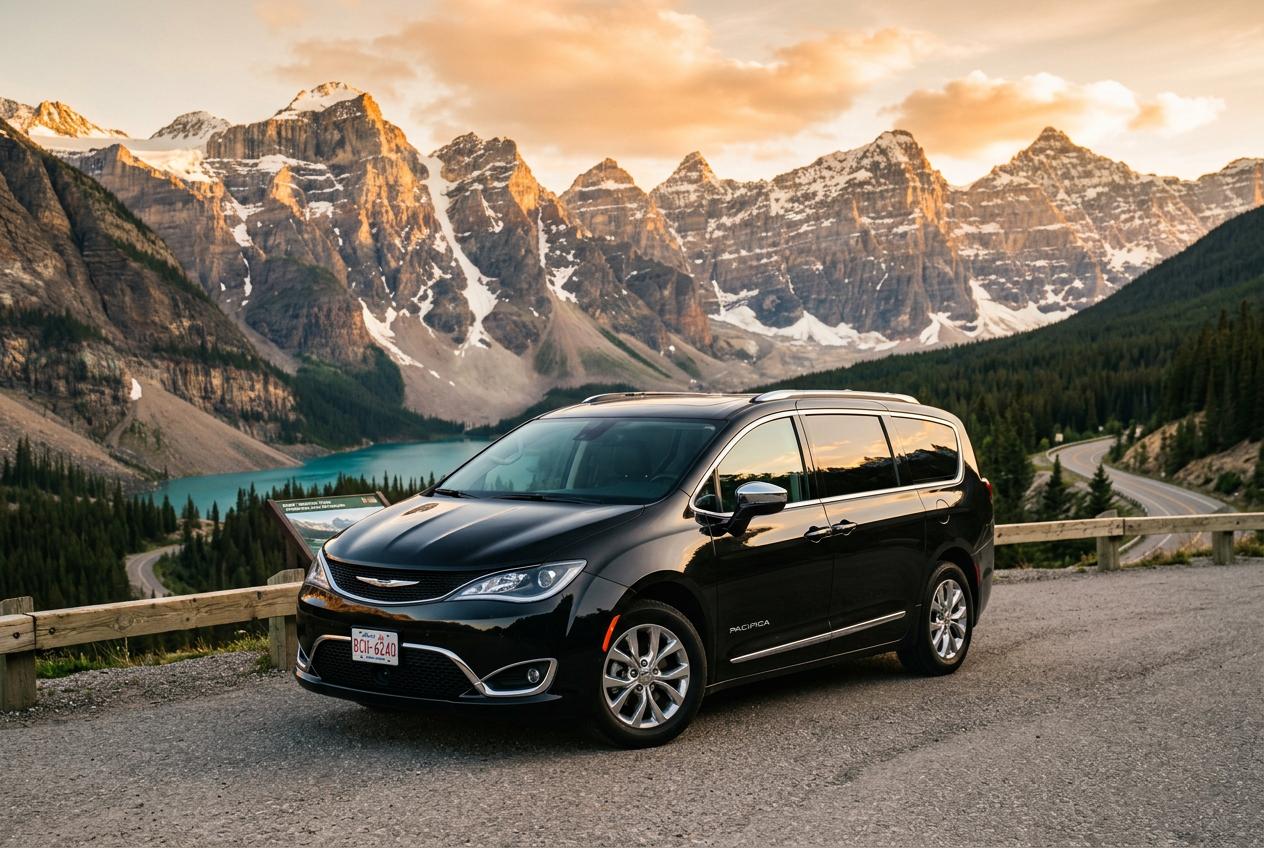 Black Chrysler Pacifica luxury minivan for private Banff tours from Calgary
